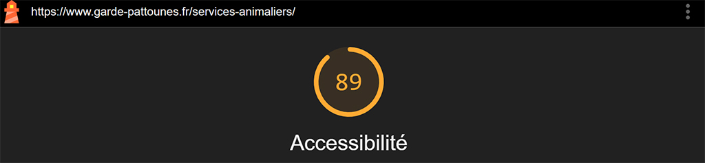 Score d'accessibilité de la page services animaliers