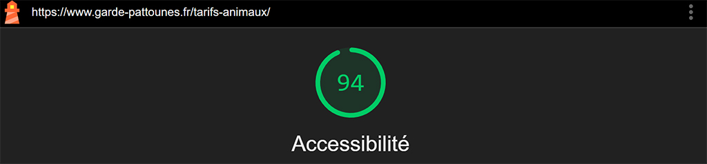 Score d'accessibilité de la page tarifs